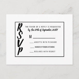 Invitation Carte Postale Filet noir et blanc simple moderne RSVP