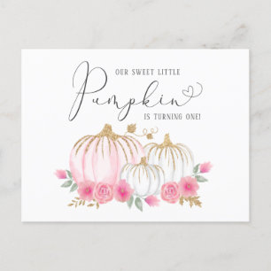 Invitation Carte Postale Fille 1er Anniversaire Petit Citrouille Aquarelle 
