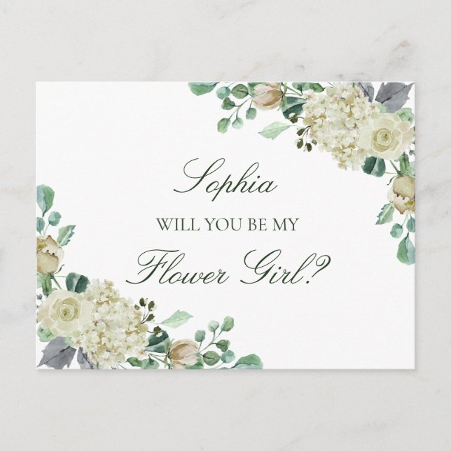Invitation Carte Postale Fille aux fleurs et demoiselle d'honneur Megan Gre (Devant)