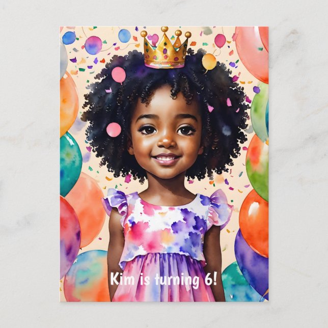 Invitation Carte Postale Fille d'anniversaire avec la peau Brown Princesse  (Devant)