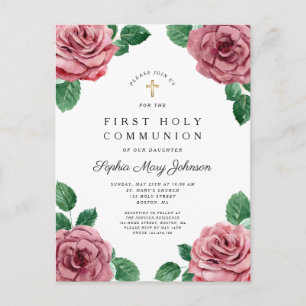 Invitation Carte Postale Fille de la Première Communion Religieuse aux Pivo