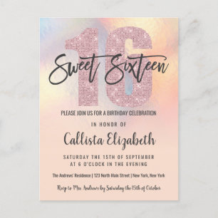 Invitation Carte Postale Fille Moderne Peach Iridescente Foil Ombre Sweet 1