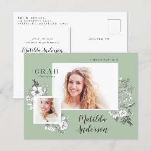 Invitation Carte Postale Fille multiphoto florale élégante fête de graduati