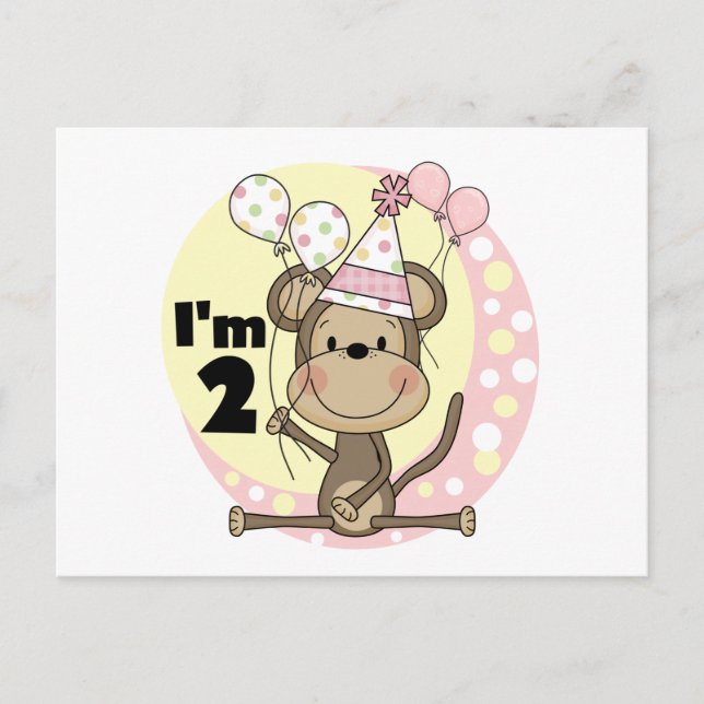 Invitation Carte Postale Fille singe en Casquette de fête 2e anniversaire (Devant)