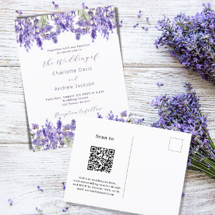 Invitation Carte Postale Fils violet lavande QR RSVP détails mariage