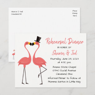 Invitation Carte Postale Flamant rose Beach Dîner de répétition Mariage tro