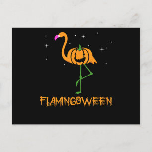 Invitation Carte Postale Flamant rose  Citrouille Halloween Flamingoween Bi