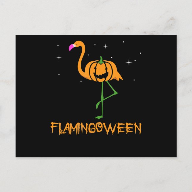 Invitation Carte Postale Flamant rose |Citrouille Halloween Flamingoween Bi (Devant)