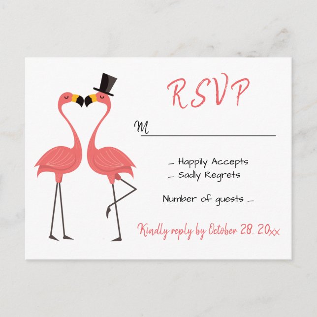 Invitation Carte Postale Flamant rose rose RSVP Mariage Tropical Luau Beach (Devant)