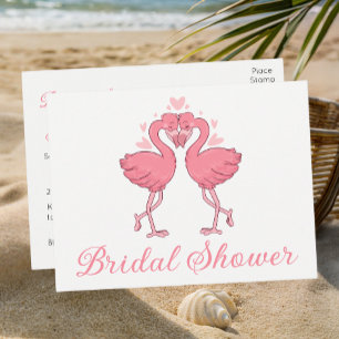 Invitation Carte Postale Flamant Rose Tropical Eté Mariage Plage