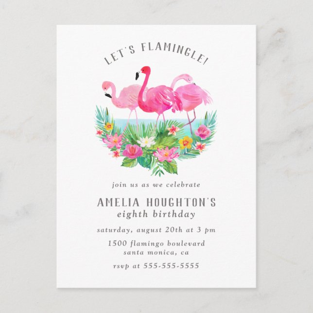 Invitation Carte Postale Flamingle Flamant rose Lagoon fête d'anniversaire (Devant)