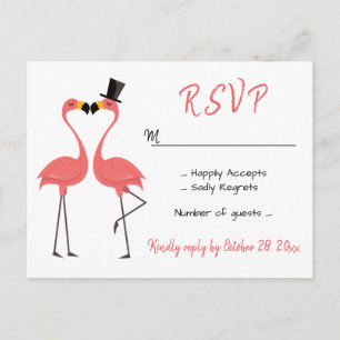 Invitation Carte Postale Flamingo Rose RSVP Mariage Tropical Luau Plage