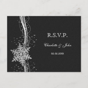 Invitation Carte Postale Flèches de neige en argent noir Mariage d'hiver RS