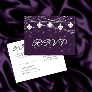Invitation Carte Postale Fleur de Lis Eggplant Lumières pourpres   Moody RS