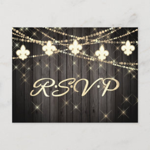 Invitation Carte Postale Fleur de Lis Lumières Rustiques Boho Wedding RSV