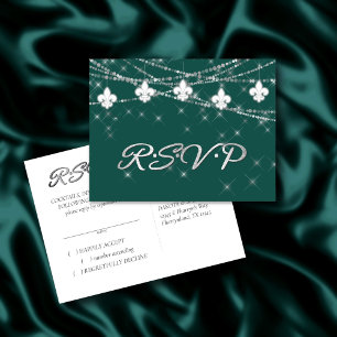 Invitation Carte Postale Fleur de Lis Réponse à thème verte en gras