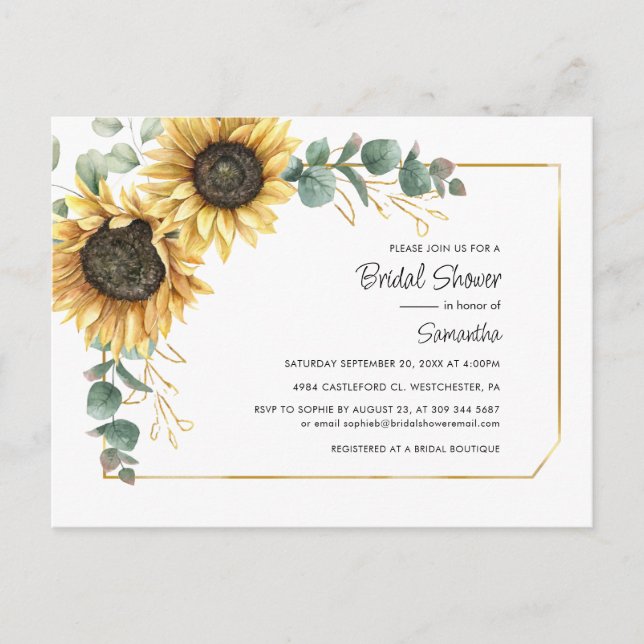 Invitation Carte Postale Fleur de soleil fleurie Fête des mariées géométriq (Devant)