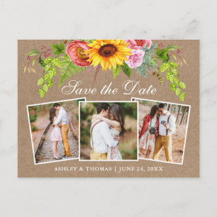 Invitation Carte Postale Fleur de tournesol Enregistrer la date 3 Photo Kra