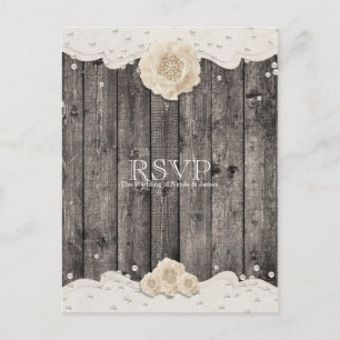 Invitation Carte Postale Fleur et perles blanches romantiques Bois rustique