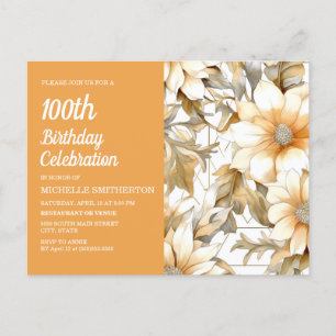 Invitation Carte Postale Fleur Jaune femme 100e anniversaire