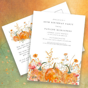 Invitation Carte Postale Fleur sauvage citrouille Automne 60e fête d'annive