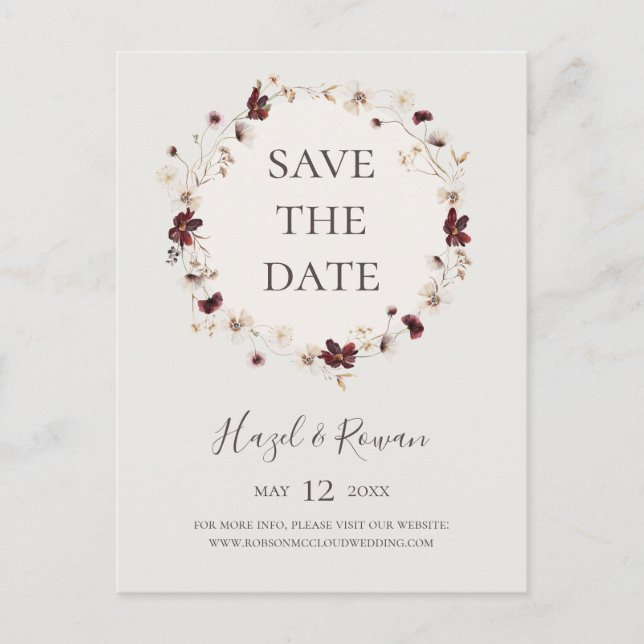 Invitation Carte Postale Fleur sauvage de Cuivre Bourgogne | Beige Enregist (Devant)