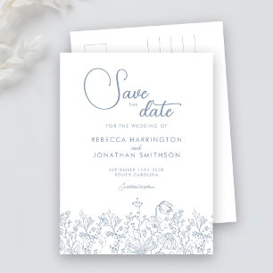 Invitation Carte Postale Fleur sauvage Floral Dusty Blue Wedding Enregistre