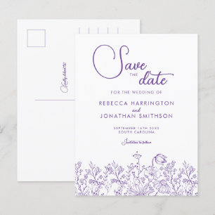 Invitation Carte Postale Fleur sauvage Floral Lilac Mariage Enregistrer La 