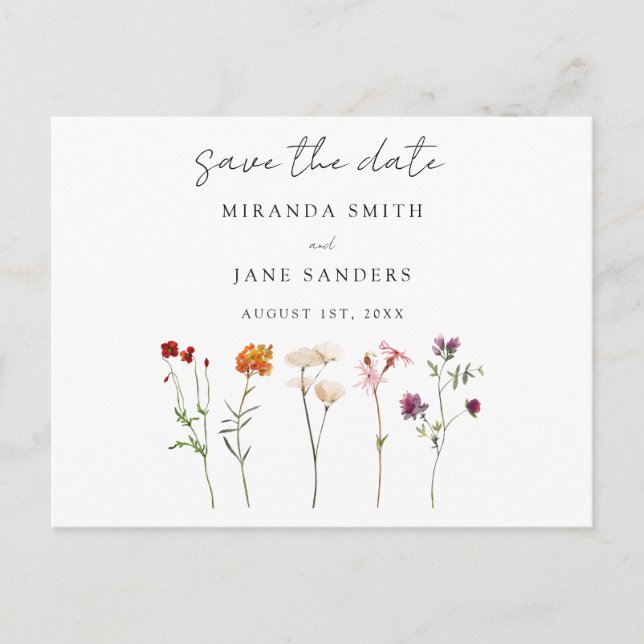 Invitation Carte Postale Fleur sauvage Lesbian Pride Floral Enregistrer la  (Devant)