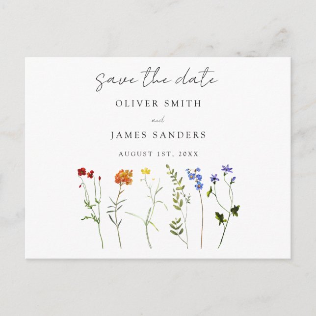 Invitation Carte Postale Fleur sauvage LGBTQ Gay pride Floral Enregistrer l (Devant)