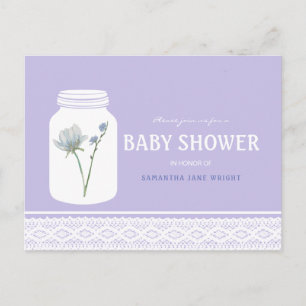 Invitation Carte Postale Fleur sauvage Mason Jar et Baby shower dentelle