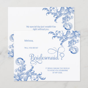 Invitation Carte Postale Fleuron de Bleu Royal Veux-Tu Être Ma Demoiselle d