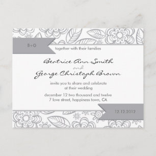 Invitation Carte Postale fleurs blanches et grises motif mariage