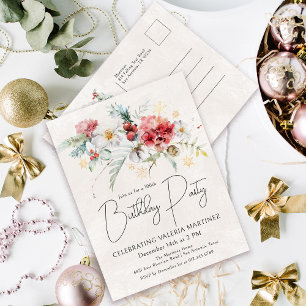Invitation Carte Postale Fleurs d'aquarelle d'hiver 100e fête d'anniversair