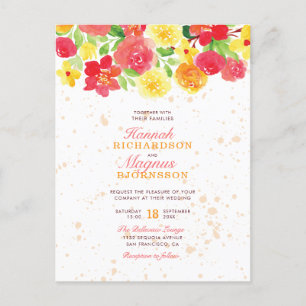Invitation Carte Postale Fleurs d'aquarelle d'orange mignonne Mariage merve
