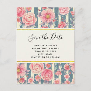 Invitation Carte Postale Fleurs d'aquarelle rose Mariage Enregistrer la dat
