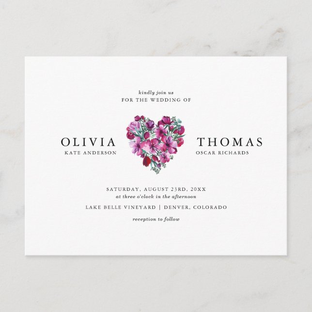 Invitation Carte Postale Fleurs d'aquarelle violet Mariage de bouquet de co (Devant)