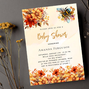 Invitation Carte Postale Fleurs d'automne orange Baby shower