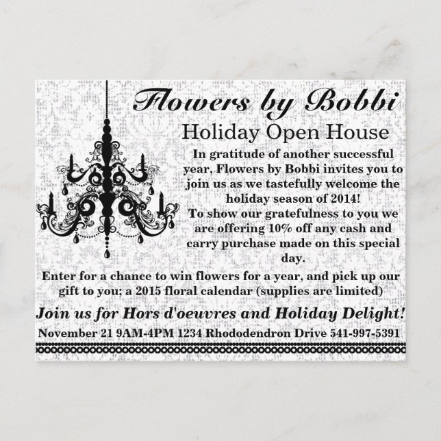 Invitation Carte Postale Fleurs de Bobbi Holiday Open House 2014 (Devant)