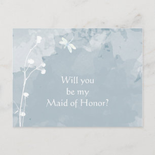Invitation Carte Postale Fleurs de Demoiselle d'Honneur Libellule Bleu Ardo