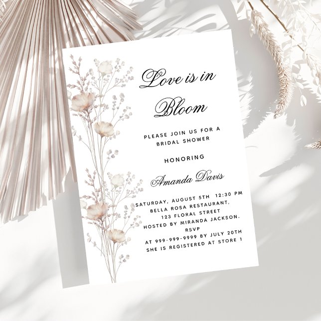 Invitation Carte Postale Fleurs de douche nuptiale amour en fleurs blush (Créateur téléchargé)