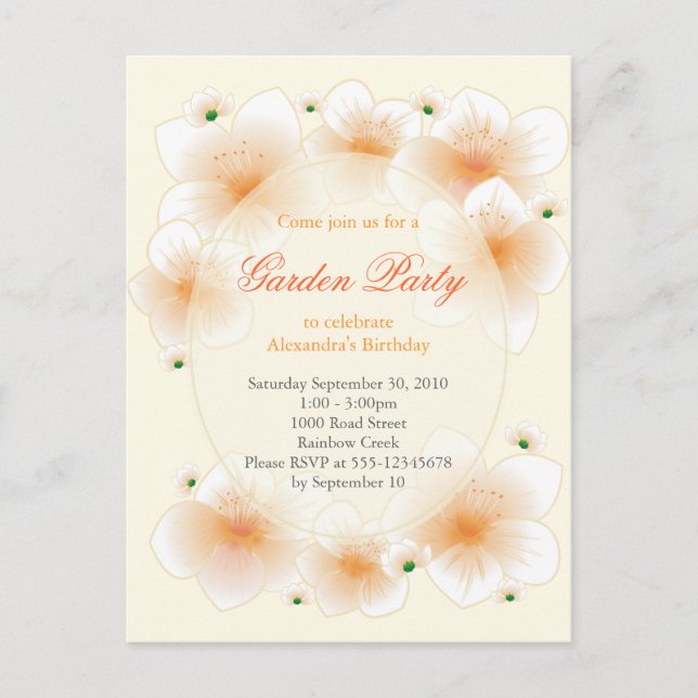 Invitation Carte Postale Fleurs de fleurs orange Fête d'anniversaire romant (Devant)