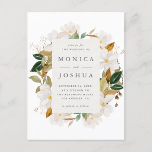 Invitation Carte Postale Fleurs de magnolia d'aquarelle et mariage de