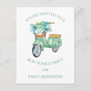 Invitation Carte Postale Fleurs de menthe et fête de bon voyage en scooter