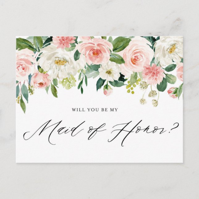 Invitation Carte Postale Fleurs de pêches roses à l'aquarelle, sois ma demo (Devant)