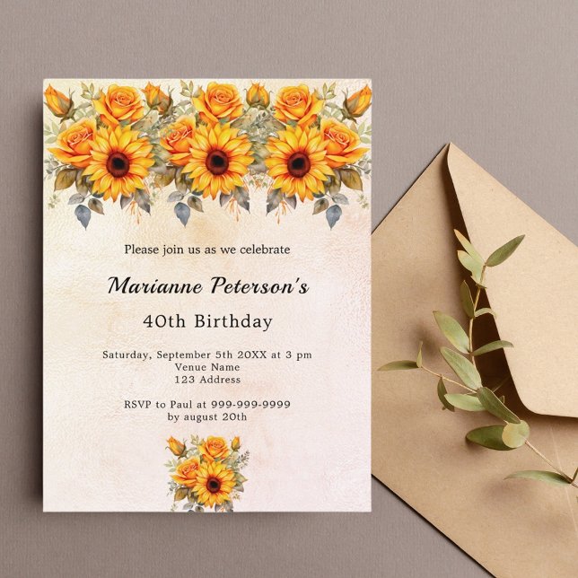 Invitation Carte Postale Fleurs de soleil d'anniversaire verdure rustique j (Créateur téléchargé)