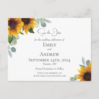 Invitation Carte Postale Fleurs de soleil élégantes et aquarelle verdure