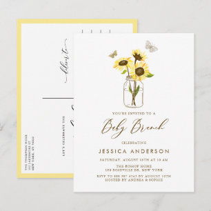 Invitation Carte Postale Fleurs de soleil jaunes dans un Mason Jar Baby Bru