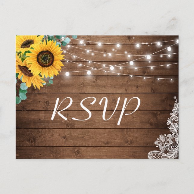 Invitation Carte Postale Fleurs de soleil rustiques éclat dentelle mariage  (Devant)