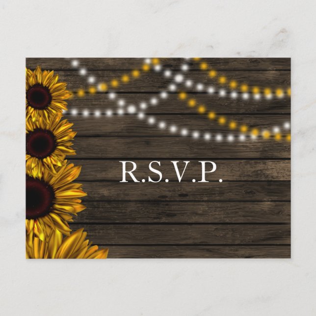 Invitation Carte Postale Fleurs de soleil rustiques Pays Grange Mariage en  (Devant)